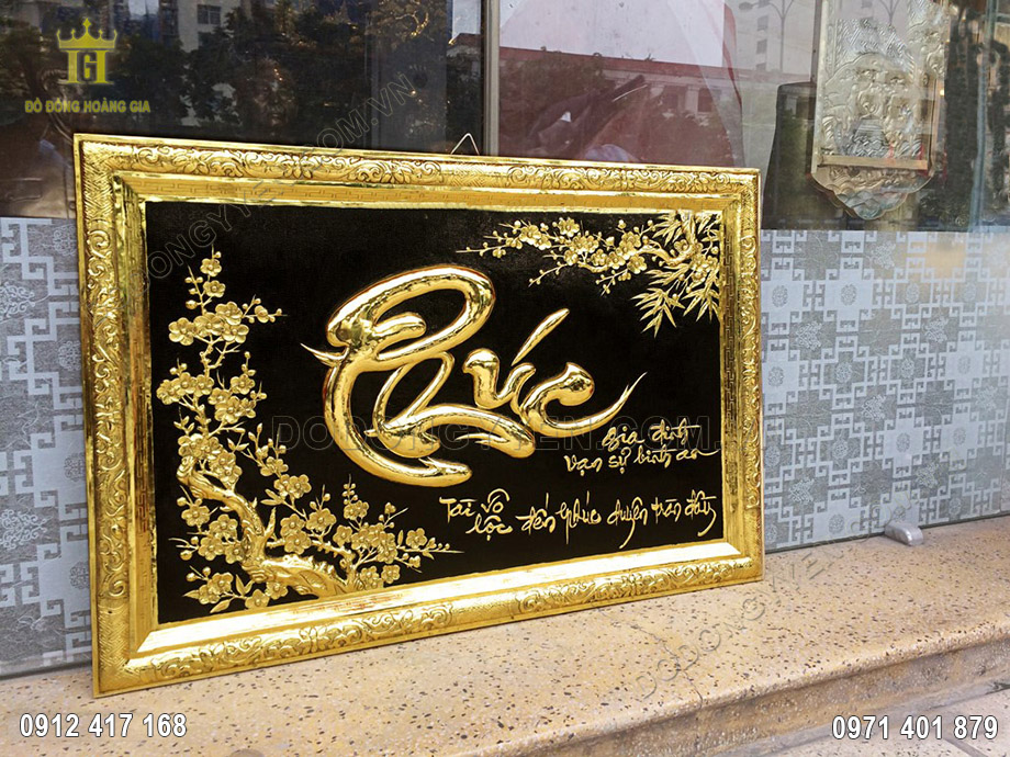 &Yacute; nghĩa v&agrave; c&aacute;ch treo tranh đồng chữ Ph&uacute;c khung đồng mạ v&agrave;ng 24K